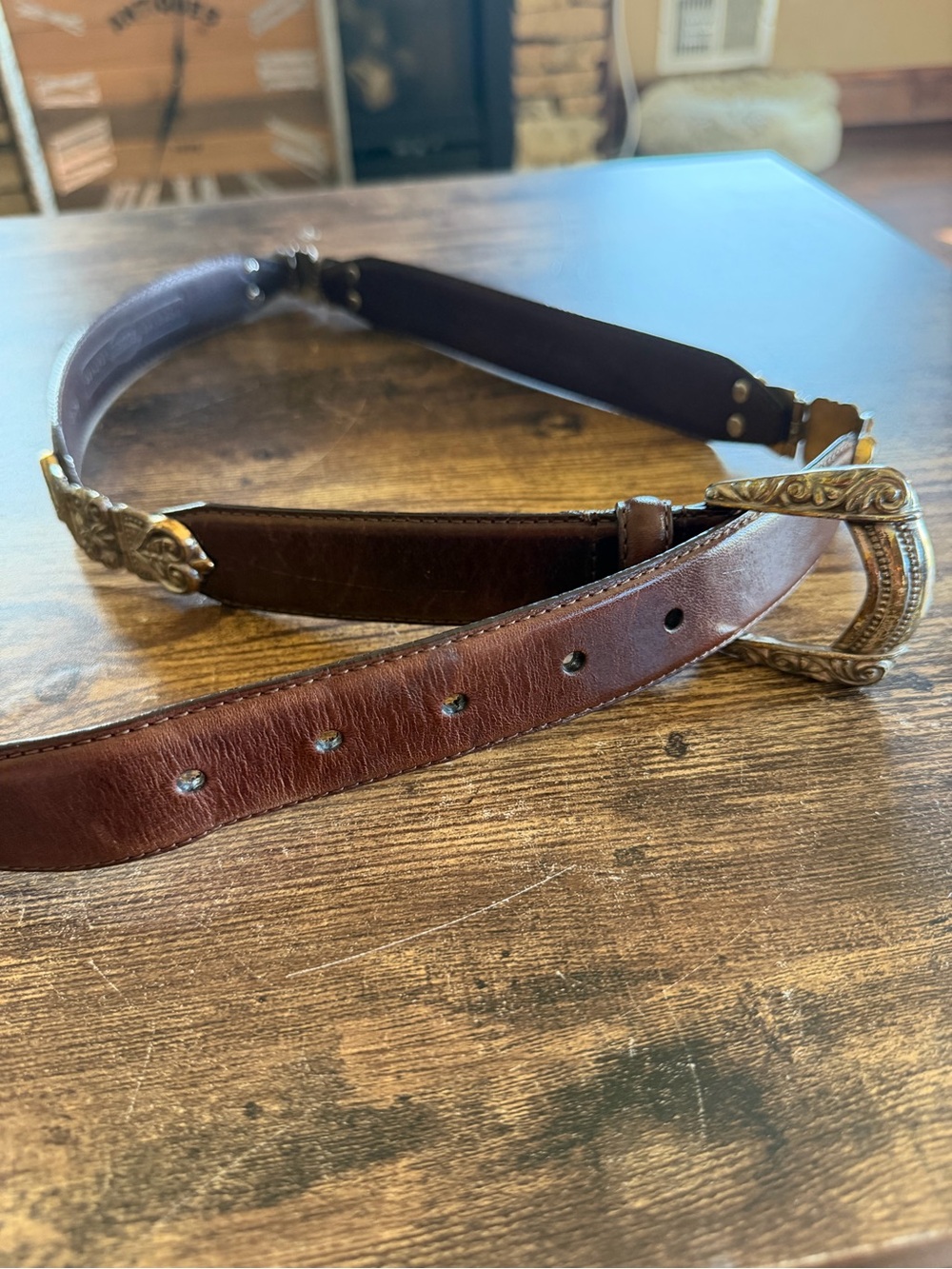 Fossil Brown Leather womens Western-style Belt with Ornate Buckle